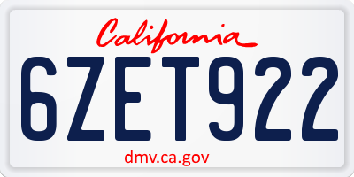 CA license plate 6ZET922