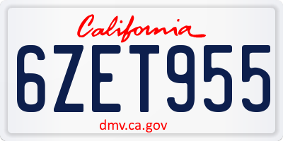 CA license plate 6ZET955