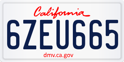 CA license plate 6ZEU665