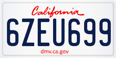 CA license plate 6ZEU699