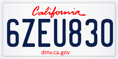 CA license plate 6ZEU830
