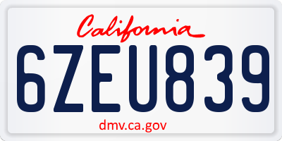 CA license plate 6ZEU839