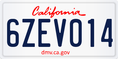CA license plate 6ZEV014
