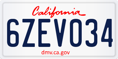 CA license plate 6ZEV034