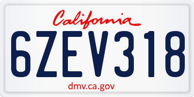 CA license plate 6ZEV318