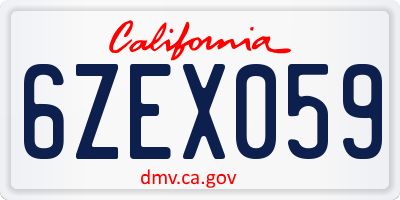 CA license plate 6ZEX059