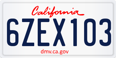 CA license plate 6ZEX103