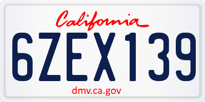 CA license plate 6ZEX139
