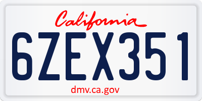 CA license plate 6ZEX351