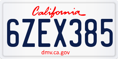 CA license plate 6ZEX385