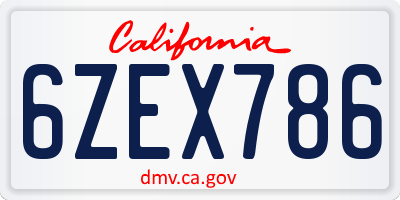 CA license plate 6ZEX786