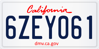 CA license plate 6ZEY061