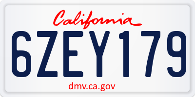 CA license plate 6ZEY179