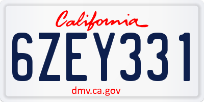 CA license plate 6ZEY331