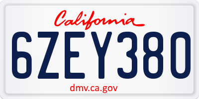 CA license plate 6ZEY380