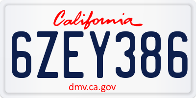 CA license plate 6ZEY386