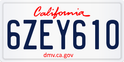 CA license plate 6ZEY610