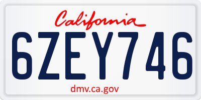 CA license plate 6ZEY746