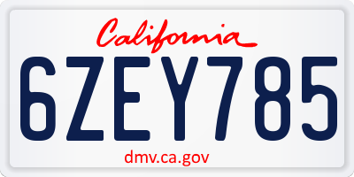 CA license plate 6ZEY785