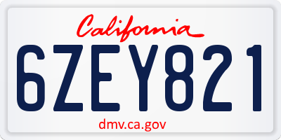 CA license plate 6ZEY821