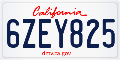 CA license plate 6ZEY825