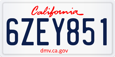 CA license plate 6ZEY851