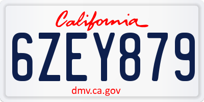 CA license plate 6ZEY879