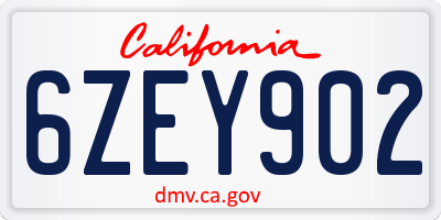 CA license plate 6ZEY902