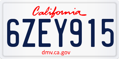 CA license plate 6ZEY915