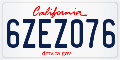 CA license plate 6ZEZ076