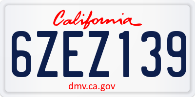 CA license plate 6ZEZ139