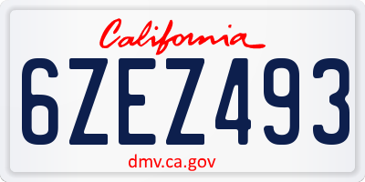 CA license plate 6ZEZ493