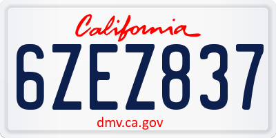 CA license plate 6ZEZ837
