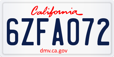 CA license plate 6ZFA072