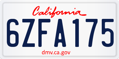 CA license plate 6ZFA175