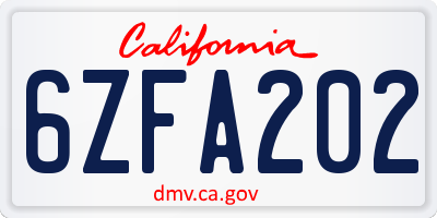 CA license plate 6ZFA202