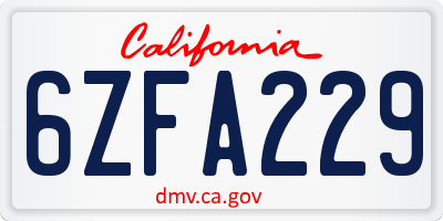 CA license plate 6ZFA229