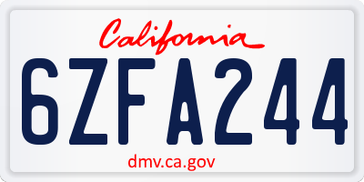 CA license plate 6ZFA244