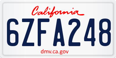 CA license plate 6ZFA248