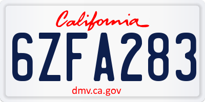 CA license plate 6ZFA283