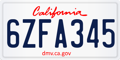 CA license plate 6ZFA345