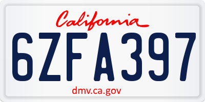 CA license plate 6ZFA397