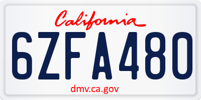 CA license plate 6ZFA480