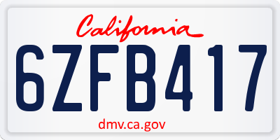 CA license plate 6ZFB417