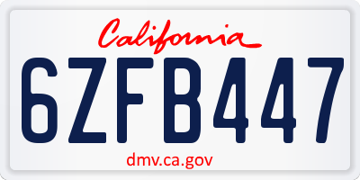 CA license plate 6ZFB447