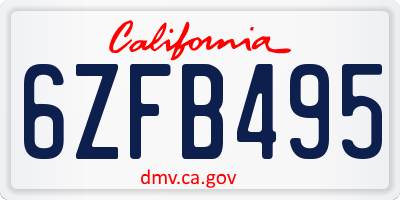 CA license plate 6ZFB495