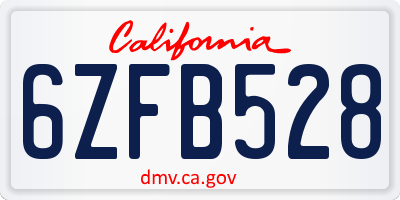 CA license plate 6ZFB528