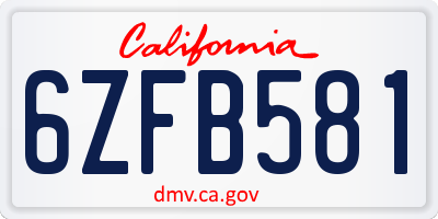 CA license plate 6ZFB581