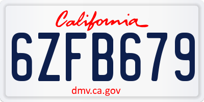 CA license plate 6ZFB679