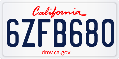 CA license plate 6ZFB680